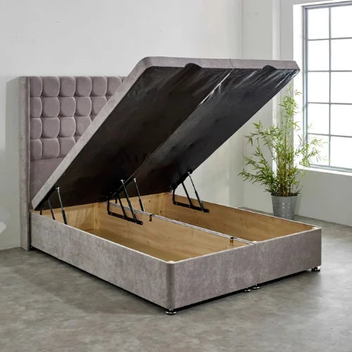 Willow Cubic Plush Velvet Ottoman Storage Bed Frame
